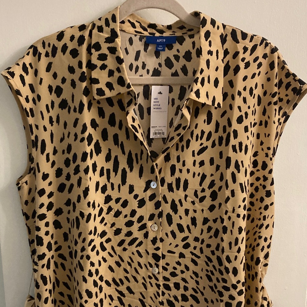 Apt. 9 Black & Tan Leopard-Print Button Shirt NWT